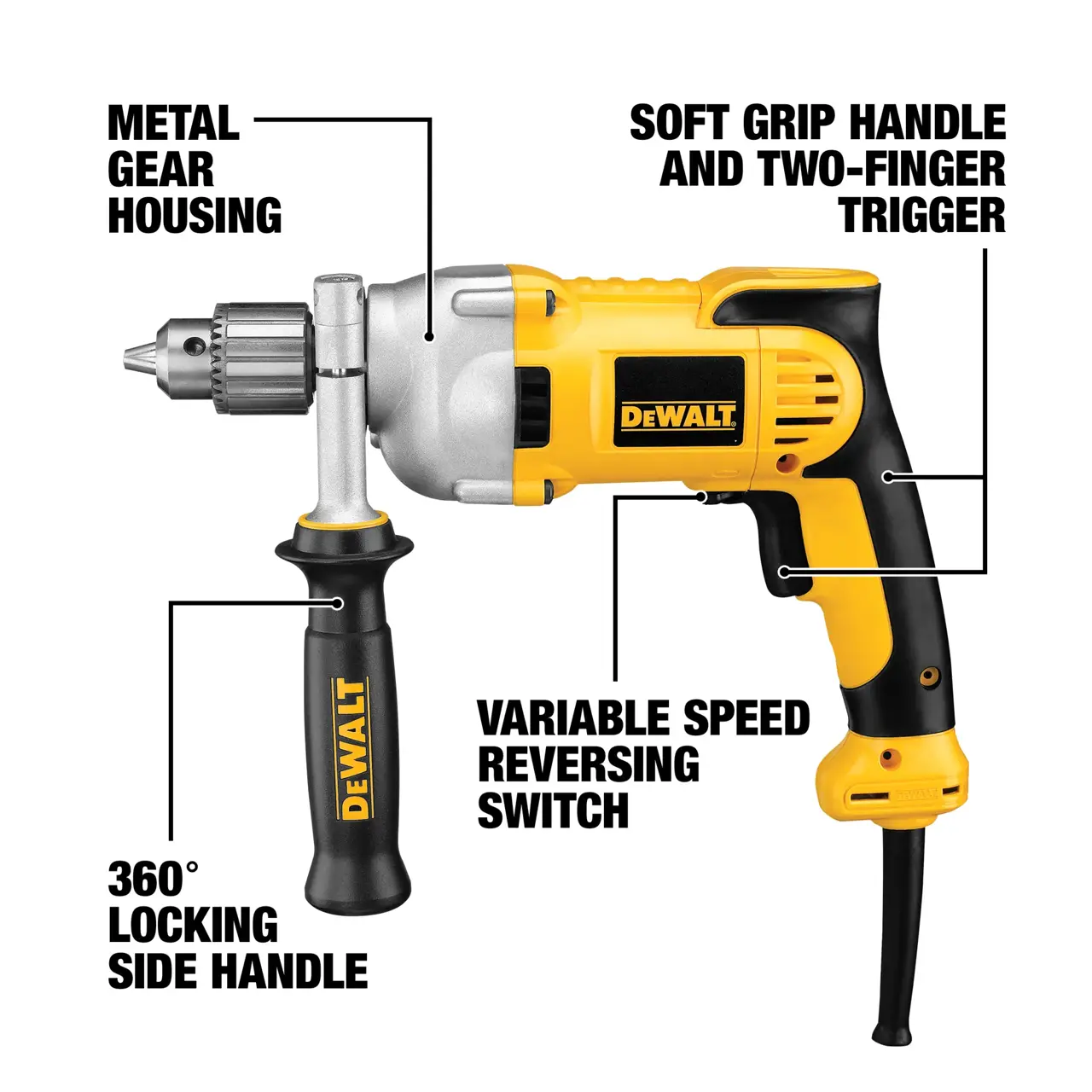 DeWalt 12-13MM-CORDED-ELECTRIC-DRILL-PISTOL-GRIP-10-AMP