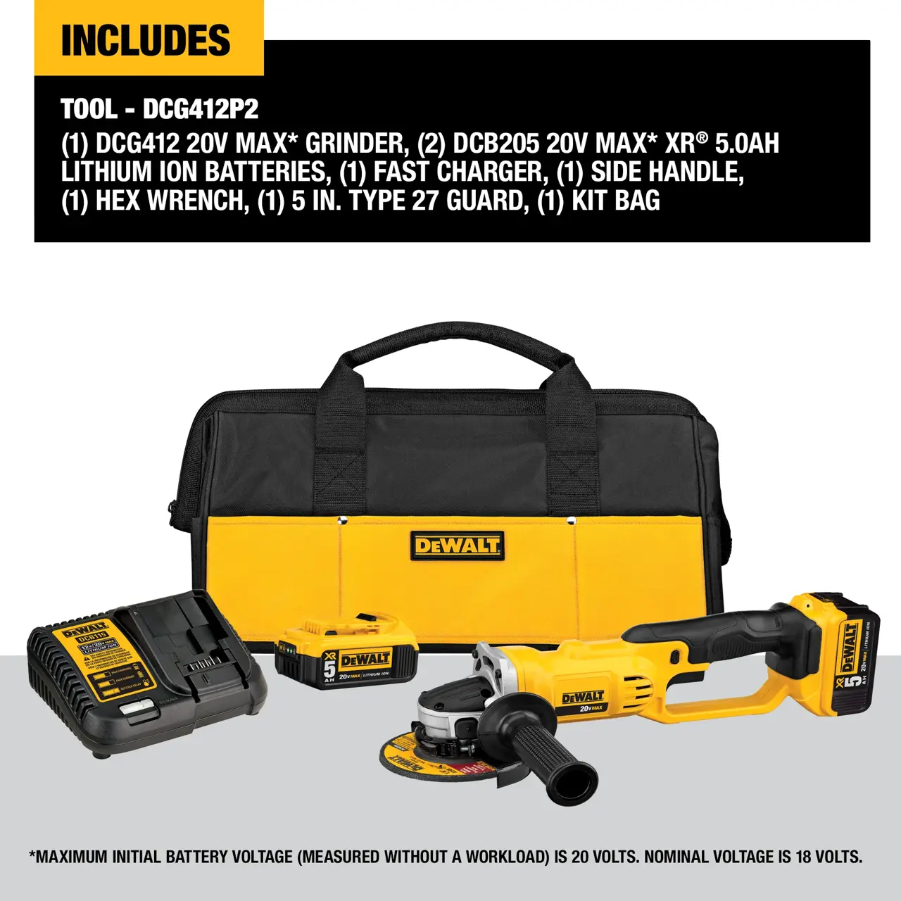 DeWalt 20V-MAX-4-12-5-114MM-127MM-CORDLESS-ANGLE-GRINDER-2-50-AH-BATTERIES-AND-CHARGER