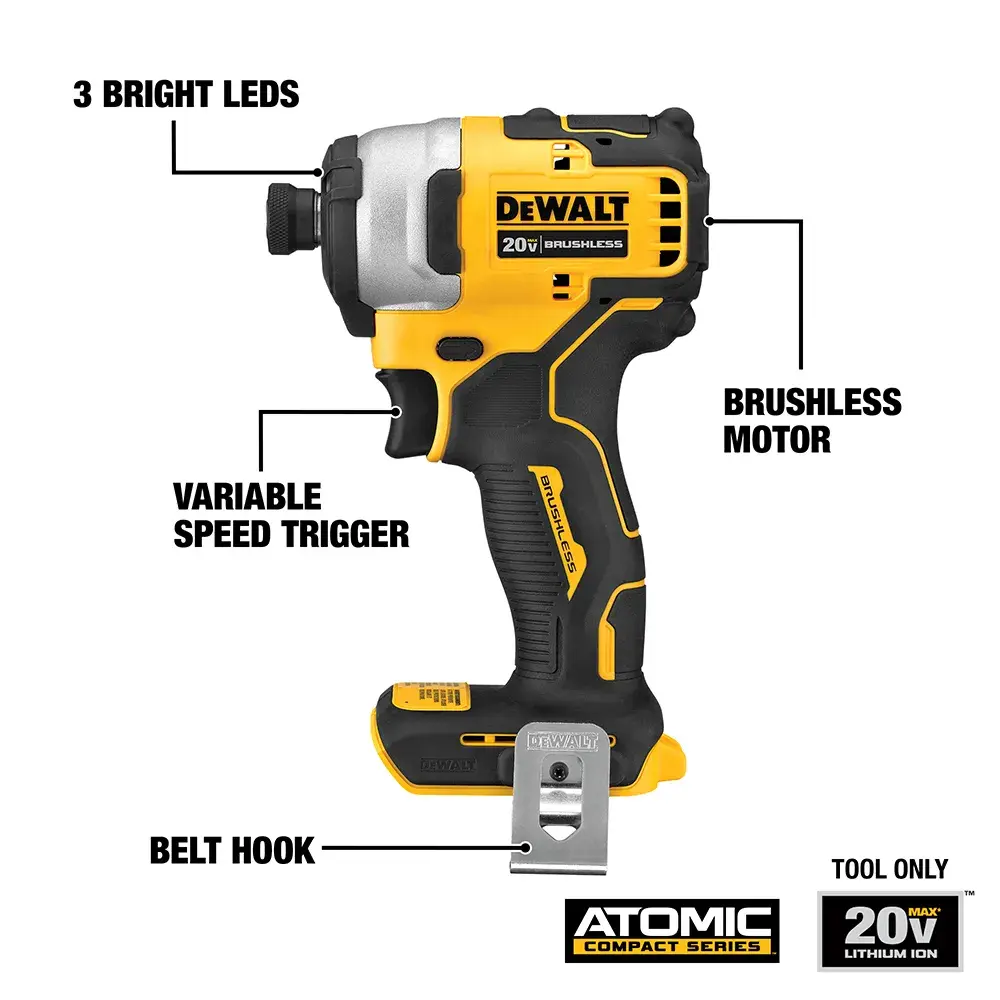 DeWalt 20V-MAX-ATOMIC-BRUSHLESS-CORDLESS-14-64MM-COMPACT-IMPACT-DRIVER-TOOL-ONLY