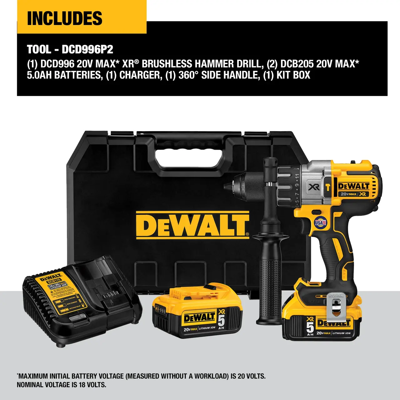 DeWalt 20V-MAX-BRUSHLESS-CORDLESS-12-13MM-HAMMER-DRILL-2-50-AH-BATTERIES-AND-CHARGER