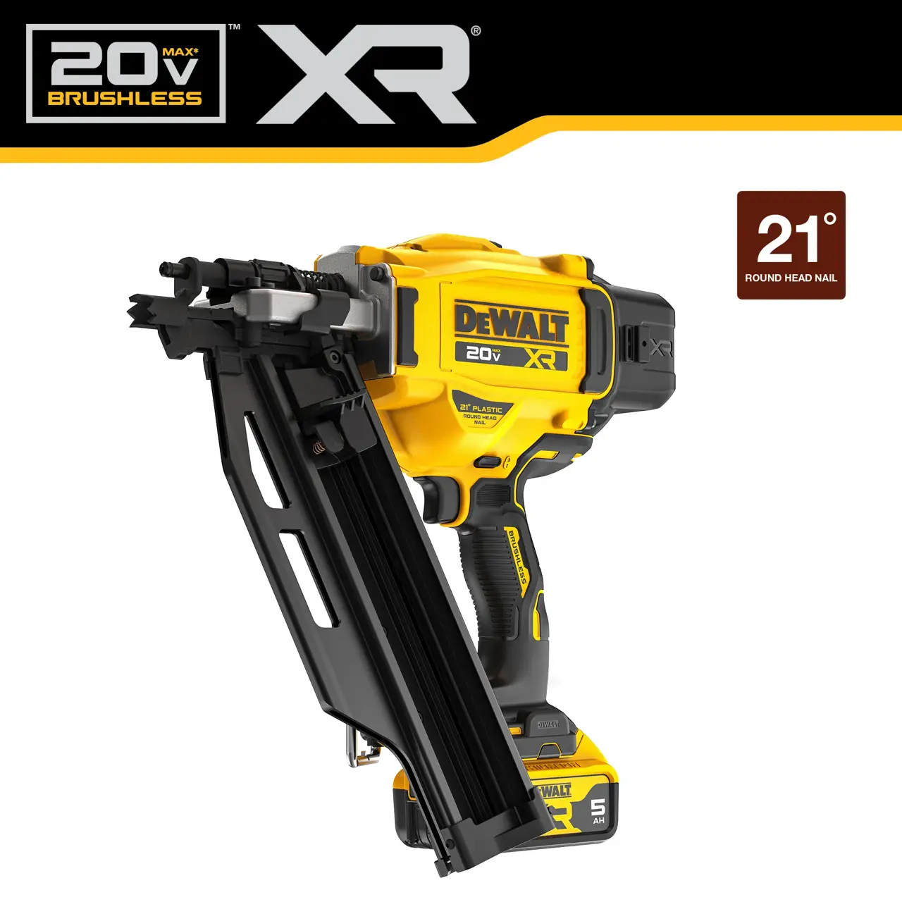 DeWalt 20V-MAX-BRUSHLESS-CORDLESS-21DEG-PLASTIC-FRAMING-NAILER-KIT