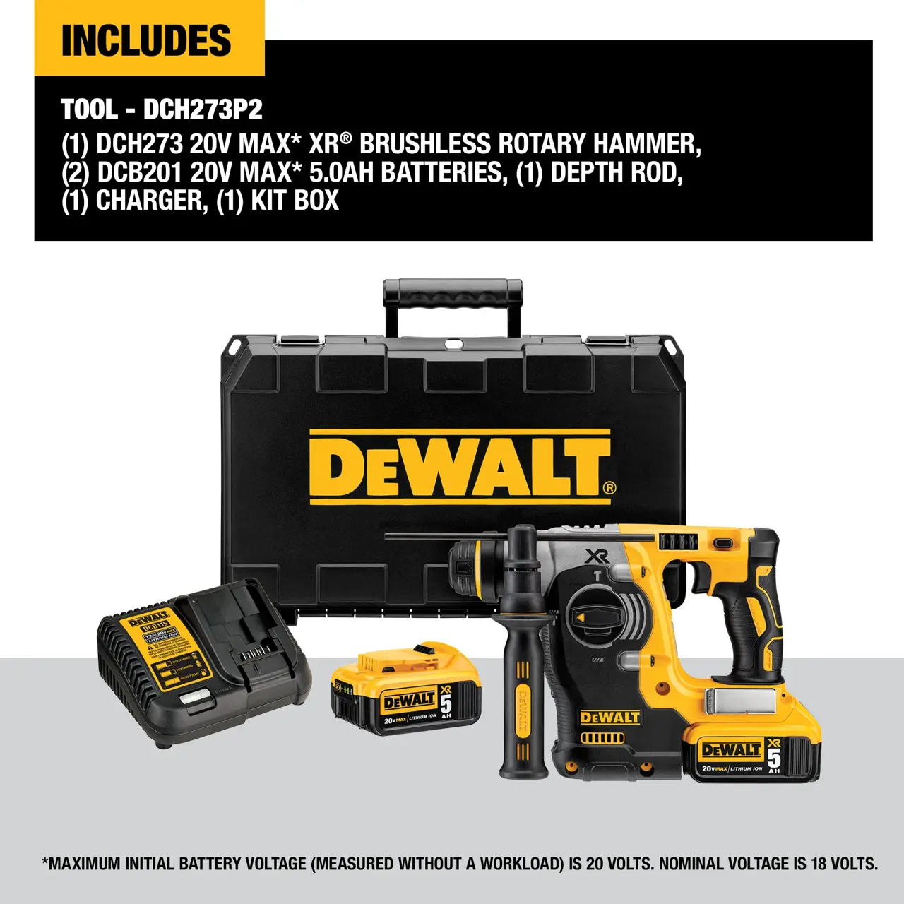 DeWalt 20V-MAX-XR-BRUSHLESS-CORDLESS-1-25MM-SDS-PLUS-L-SHAPE-ROTARY-HAMMER-2-50-AH