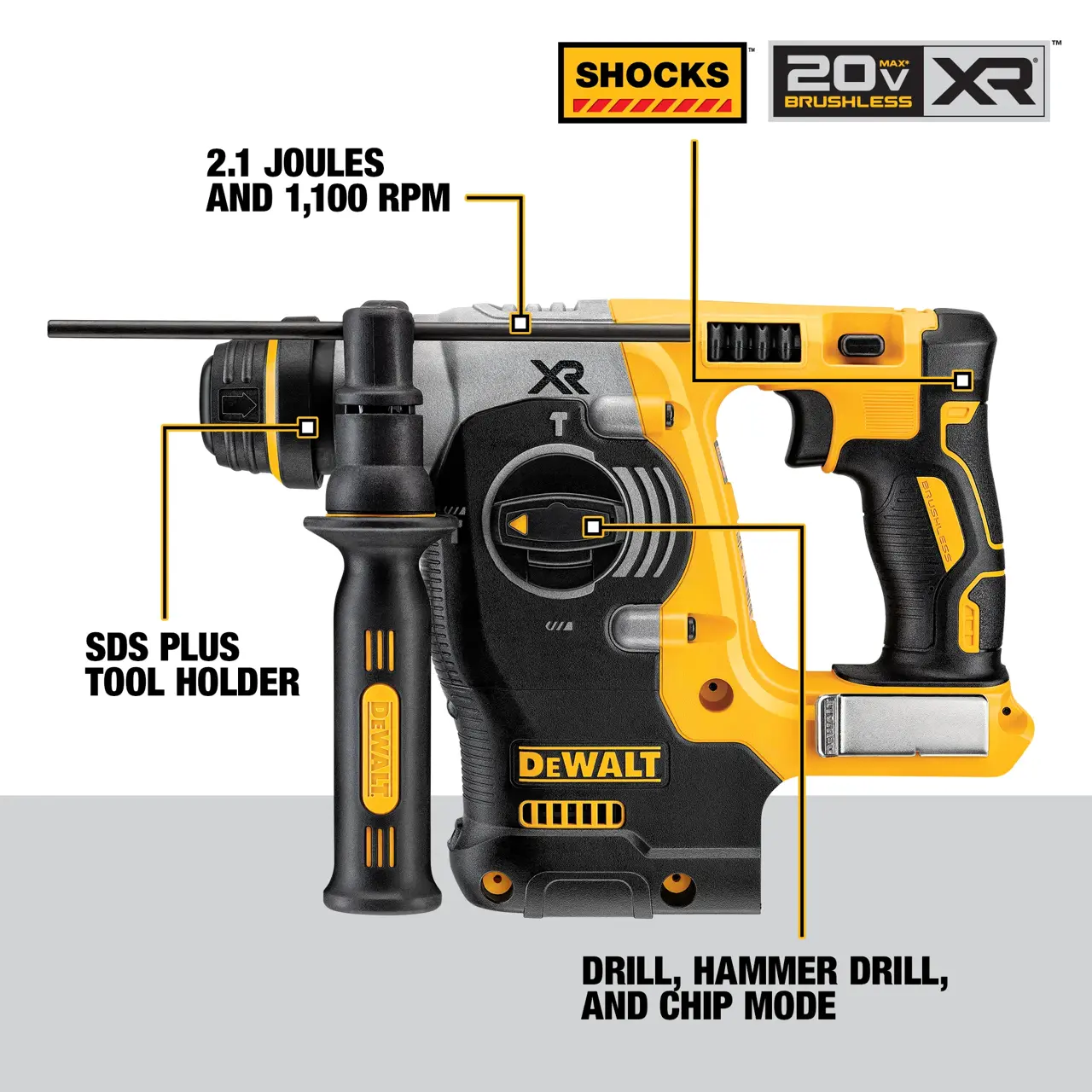 DeWalt 20V-MAX-XR-BRUSHLESS-CORDLESS-1-25MM-SDS-PLUS-L-SHAPE-ROTARY-HAMMER-TOOL-ONLY