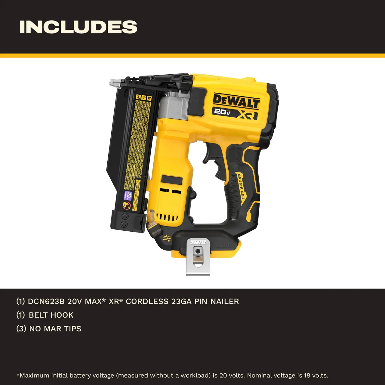 DeWalt 20V-MAX-XR-COMPACT-SERIES-BRUSHLESS-CORDLESS-23GA-PIN-NAILER-TOOL-ONLY
