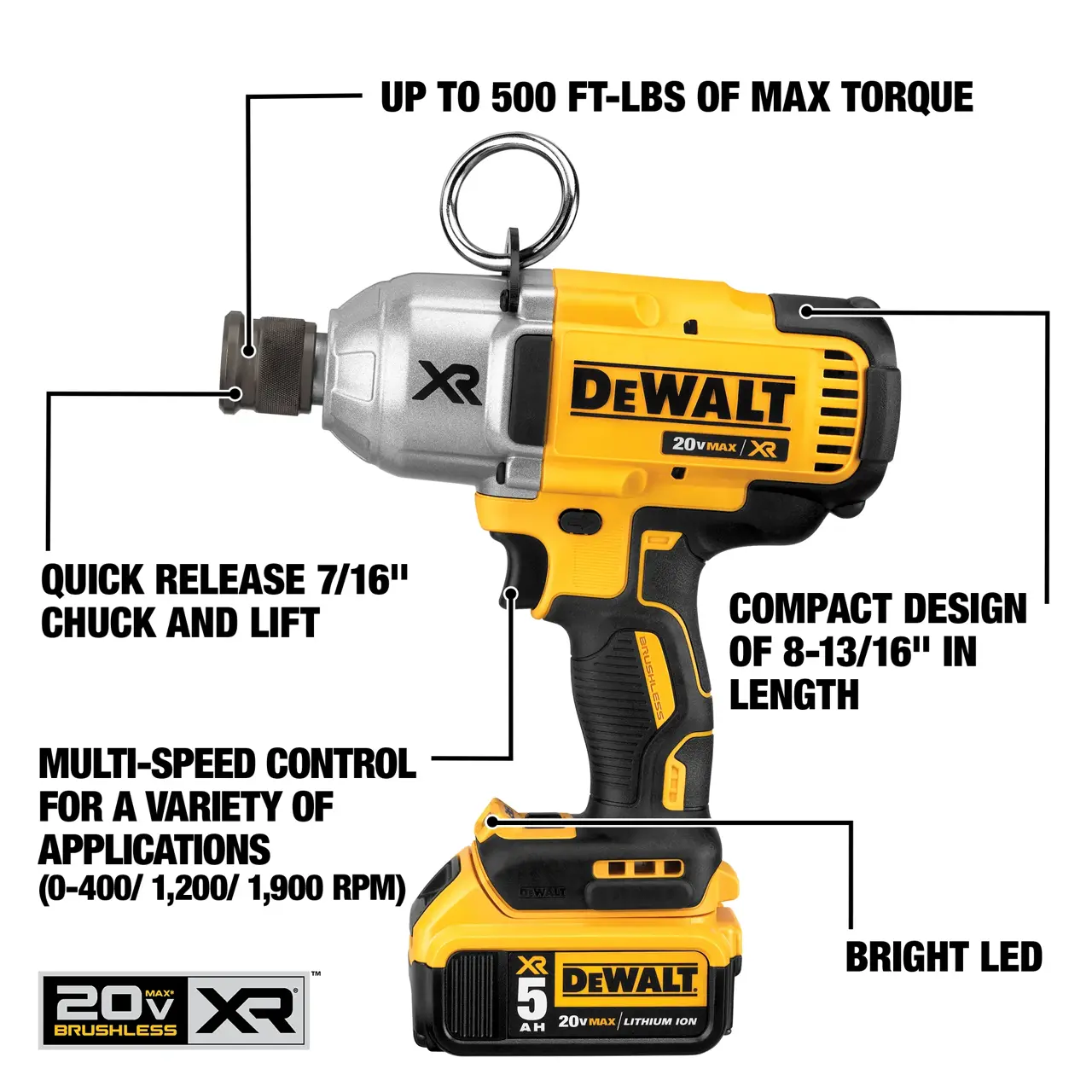 DeWalt 20V-MAX-XR-HIGH-TORQUE-716-IMPACT-WRENCH-QUICK-RELEASE-CHUCK-KIT-50AH