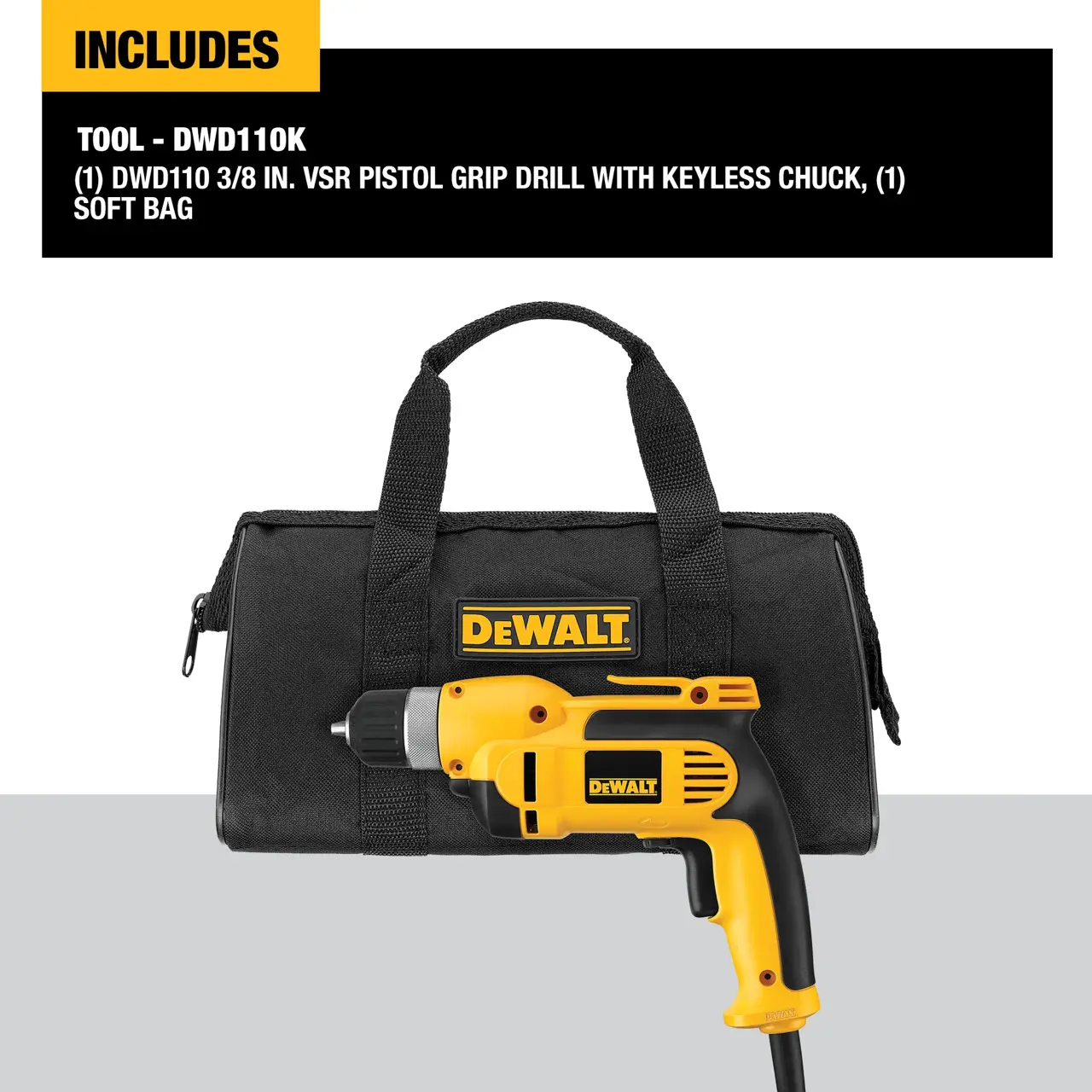 DeWalt 38-10MM-VSR-PISTOL-GRIP-DRILL-KEYLESS-CHUCK-KIT