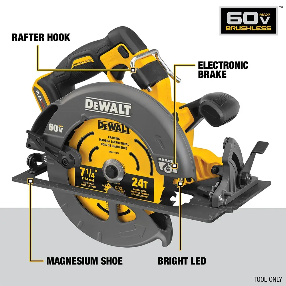 DeWalt 60V-MAX-BRUSHLESS-CORDLESS-7-14-CIRCULAR-SAW-ELECTRONIC-BRAKE-TOOL-ONLY