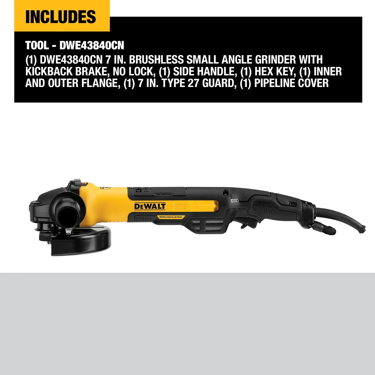 DeWalt 7-178MM-BRUSHLESS-SMALL-ANGLE-GRINDER-RAT-TAIL-KICKBACK-BREAK-NO-LOCK-PIPELINE