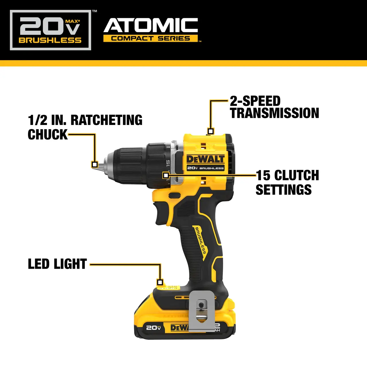 DeWalt ATOMIC-20V-MAX-BRUSHLESS-CORDLESS-12-DRILLDRIVER-KIT