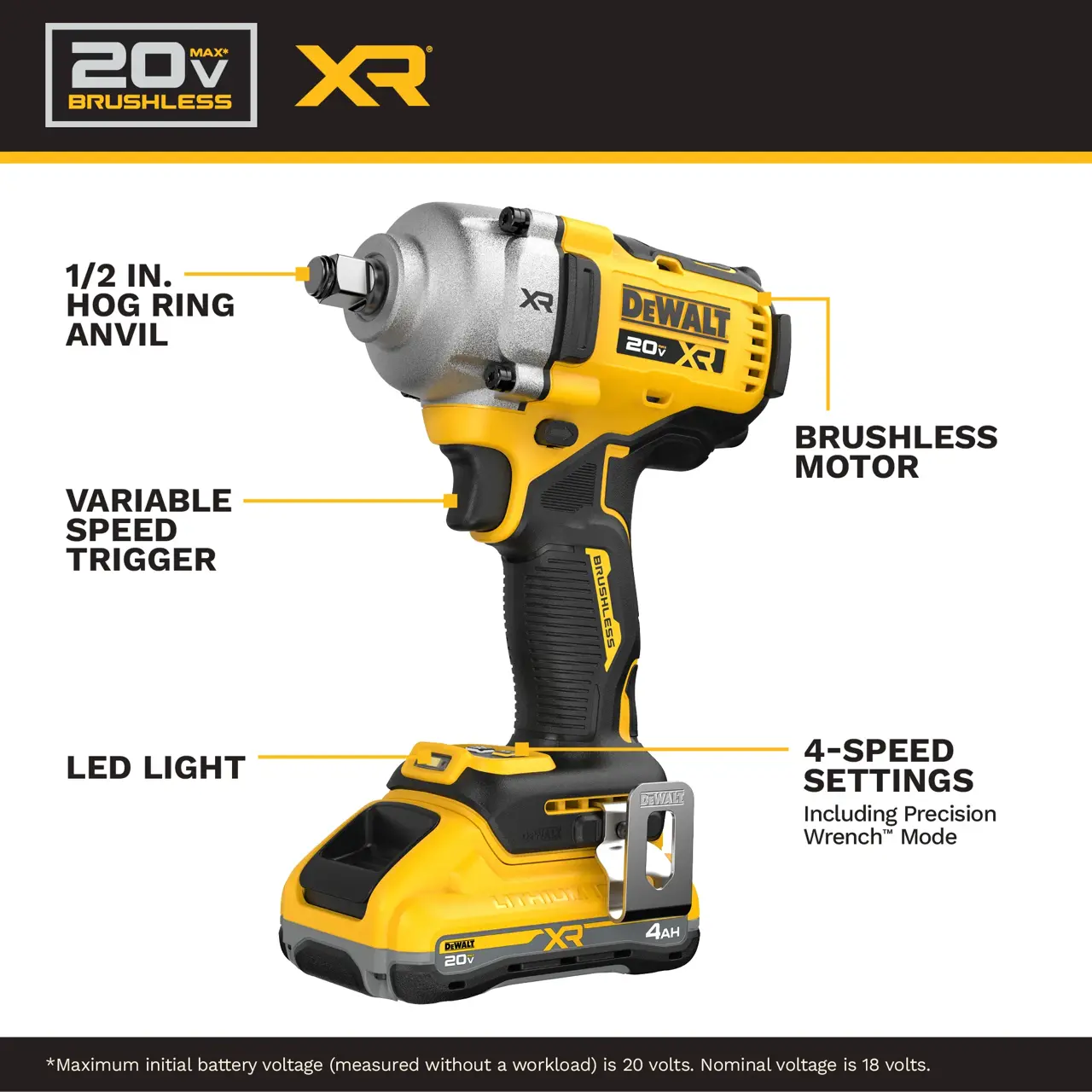 DeWalt DEWALT-20V-MAX-XR-BRUSHLESS-CORDLESS-12-MID-TORQUE-IMPACT-WRENCH-HOG-RING-ANVIL