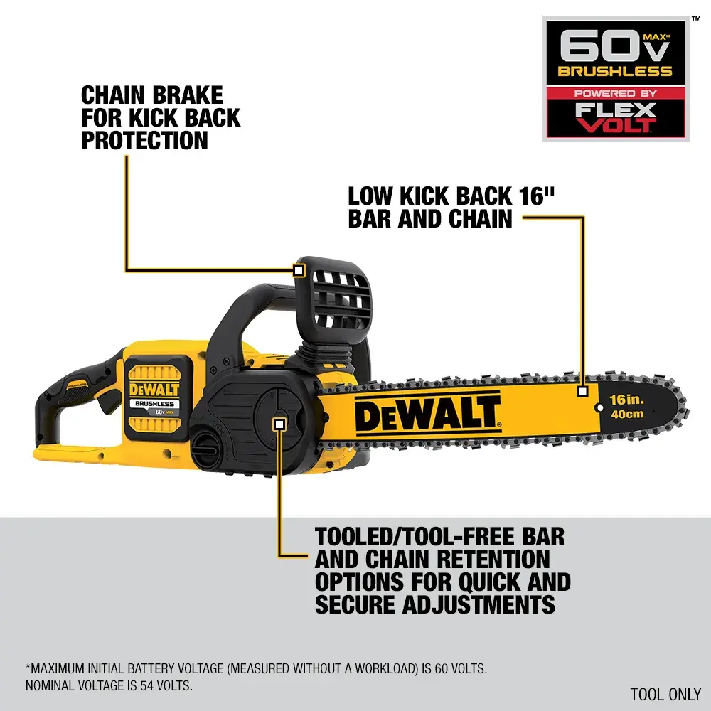 DeWalt FLEXVOLT-60V-MAX-16-BRUSHLESS-CORDLESS-CHAINSAW-TOOL-ONLY