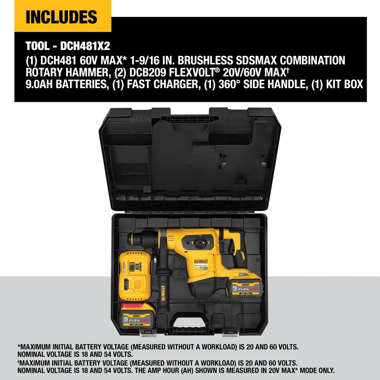 DeWalt FLEXVOLT-60V-MAX-CORDLESS-BRUSHLESS-1-916-40MM-SDS-MAX-ROTARY-HAMMER-DRILL-2-90-AH