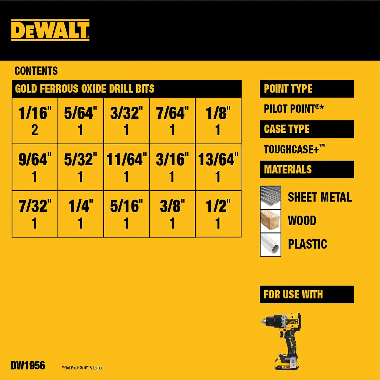 DeWalt PILOT-POINT-DRILL-BT-SET-16-PIECE